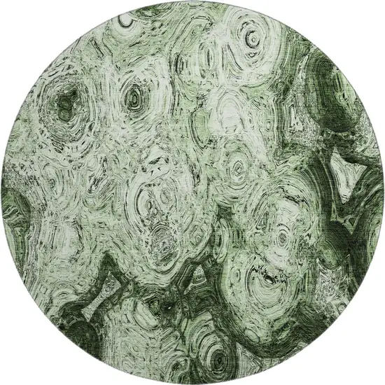 8' Green And Charcoal Abstract Washable Round Rug With UV Protection Photo 1