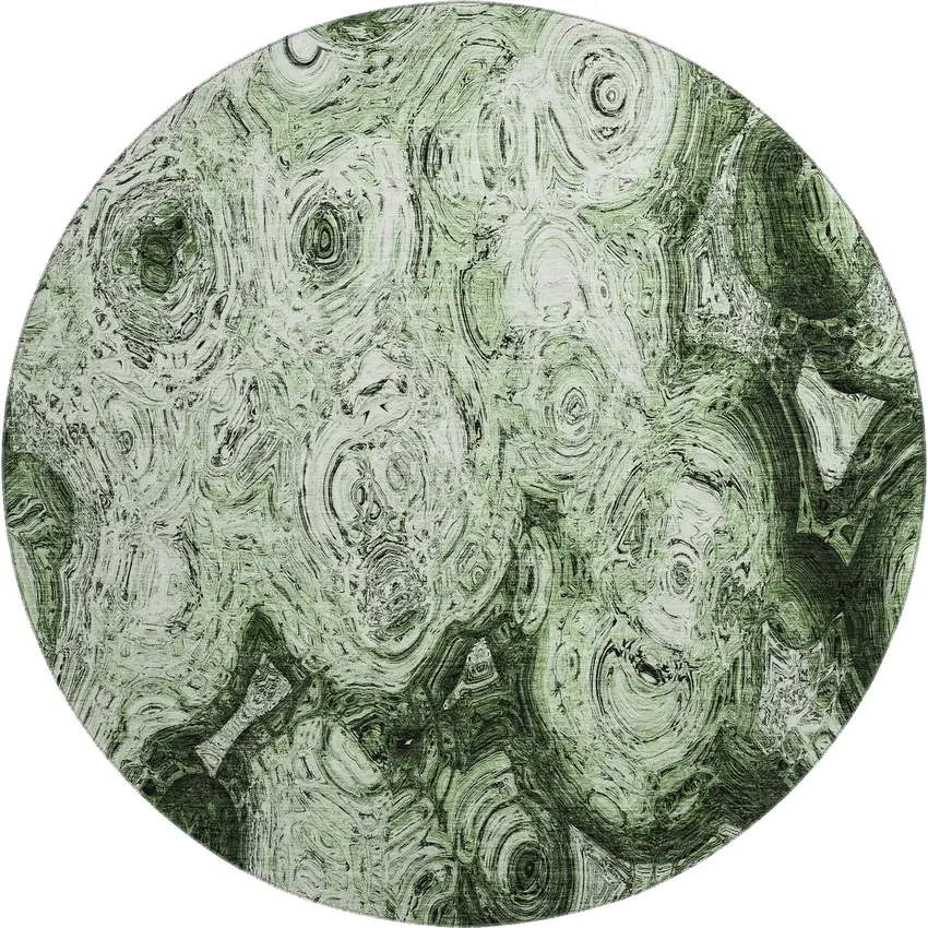 8' Green And Charcoal Abstract Washable Round Rug With UV Protection Photo 1