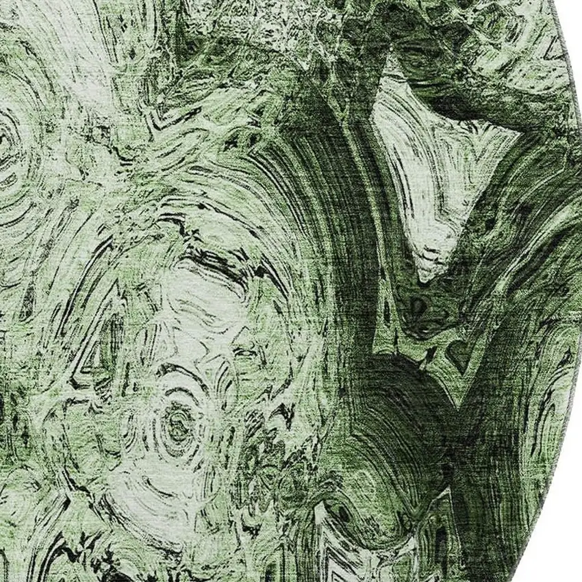 8' Green And Charcoal Abstract Washable Round Rug With UV Protection Photo 3