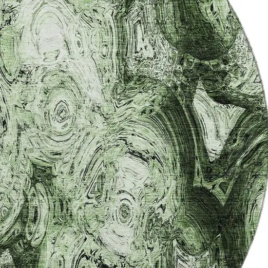 8' Green And Charcoal Abstract Washable Round Rug With UV Protection Photo 4