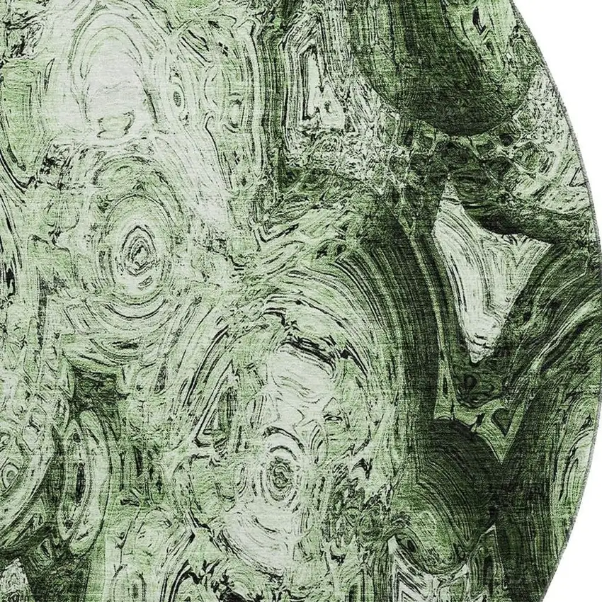 8' Green And Charcoal Abstract Washable Round Rug With UV Protection Photo 4