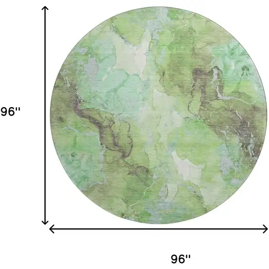 8' Green And Charcoal Abstract Washable Round Rug With UV Protection Photo 9