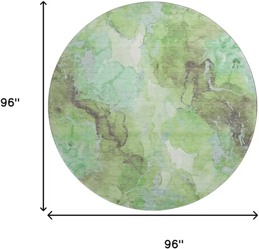 8' Green And Charcoal Abstract Washable Round Rug With UV Protection Photo 9