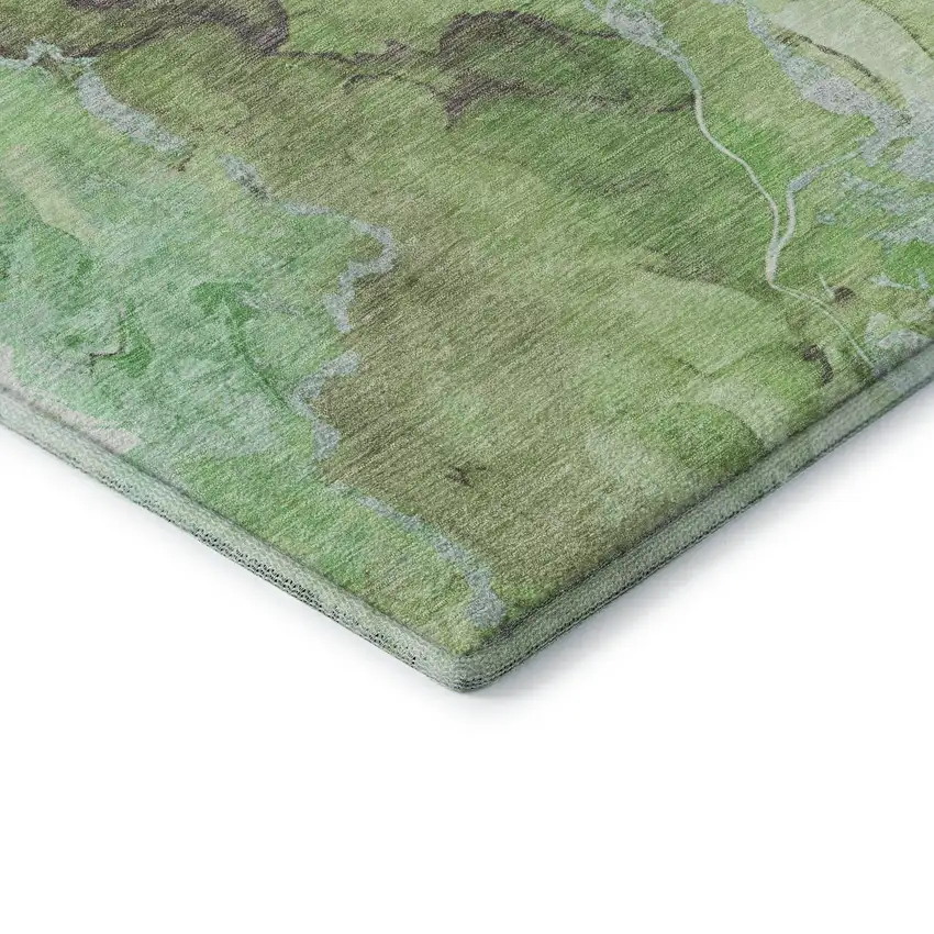 8' Green And Charcoal Abstract Washable Round Rug With UV Protection Photo 6