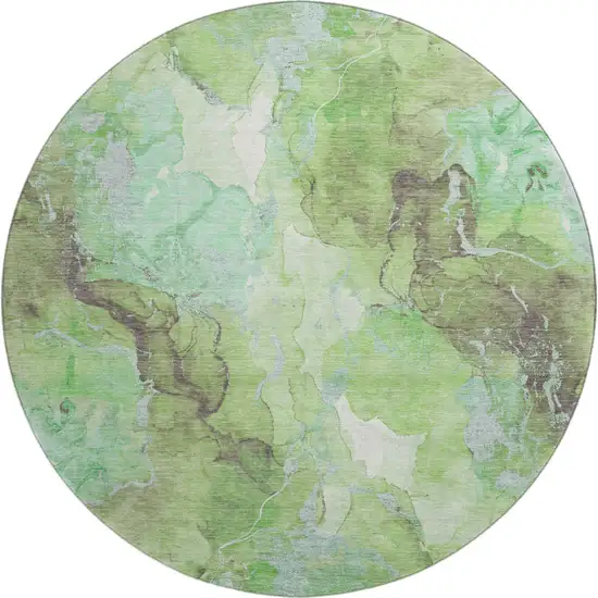 8' Green And Charcoal Abstract Washable Round Rug With UV Protection Photo 1