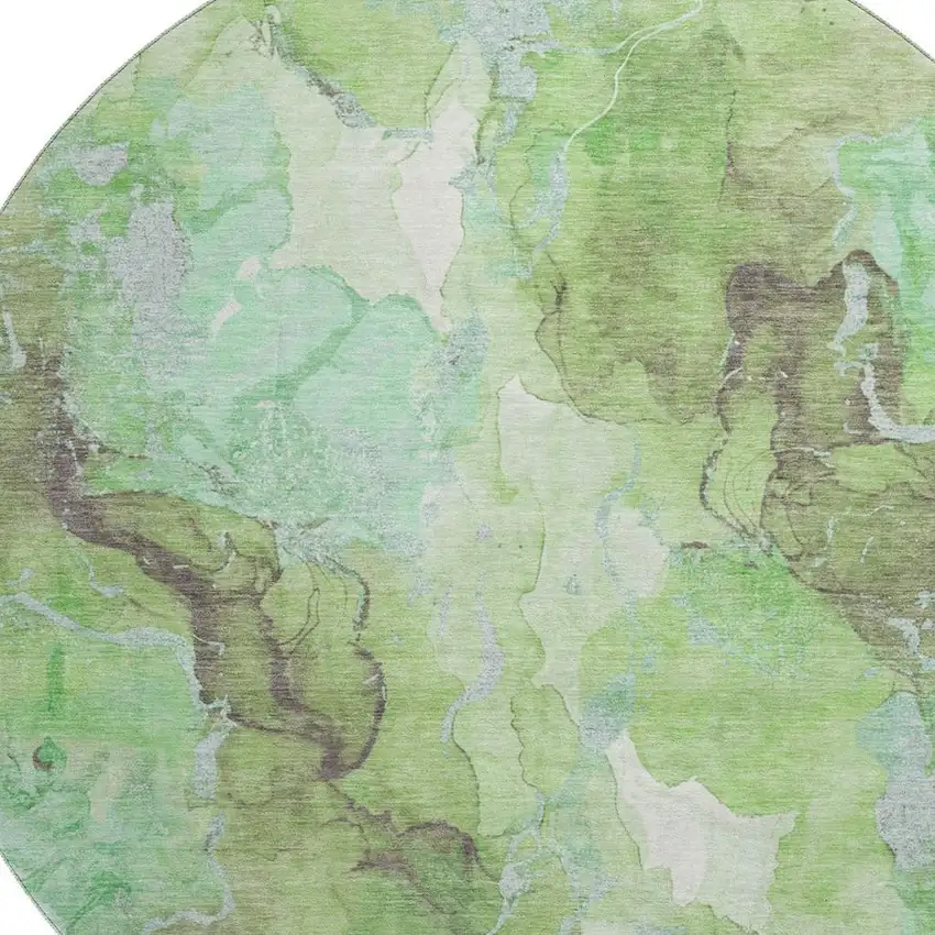 8' Green And Charcoal Abstract Washable Round Rug With UV Protection Photo 3