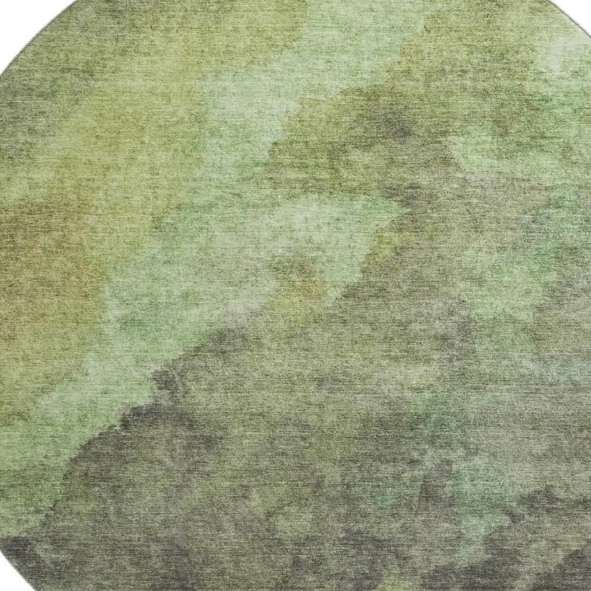8' Green And Charcoal Abstract Washable Round Rug With UV Protection Photo 3