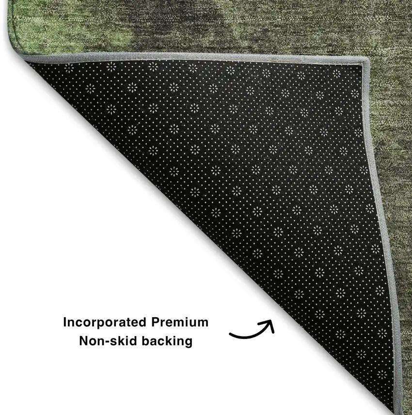 8' Green And Charcoal Abstract Washable Round Rug With UV Protection Photo 6