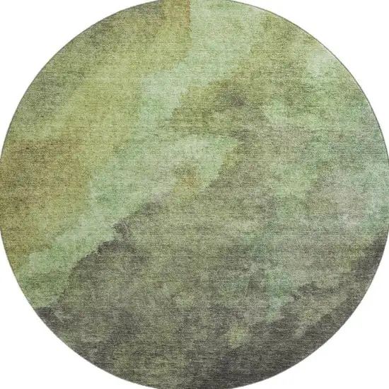 8' Green And Charcoal Abstract Washable Round Rug With UV Protection Photo 4