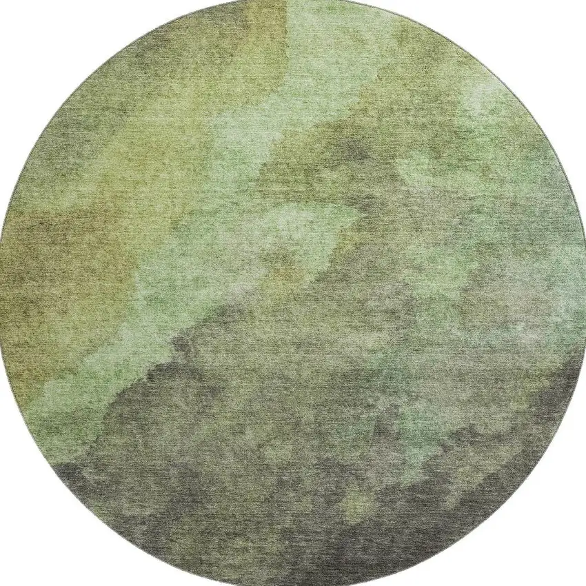 8' Green And Charcoal Abstract Washable Round Rug With UV Protection Photo 4