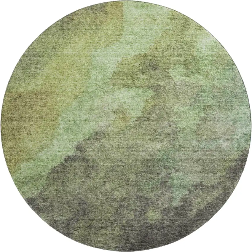 8' Green And Charcoal Abstract Washable Round Rug With UV Protection Photo 1