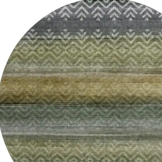 8' Green And Charcoal Geometric Washable Round Rug With UV Protection Photo 3