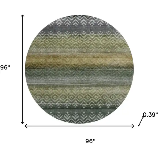 8' Green And Charcoal Geometric Washable Round Rug With UV Protection Photo 8
