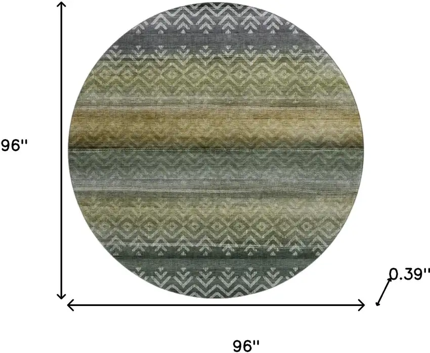 8' Green And Charcoal Geometric Washable Round Rug With UV Protection Photo 8