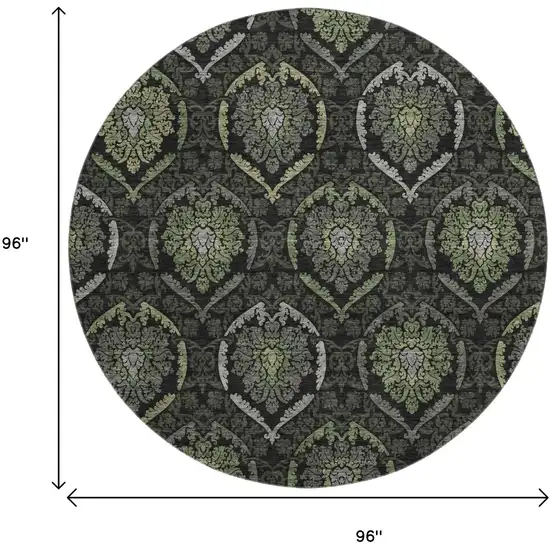 8' Green And Charcoal Medallion Washable Round Rug With UV Protection Photo 9