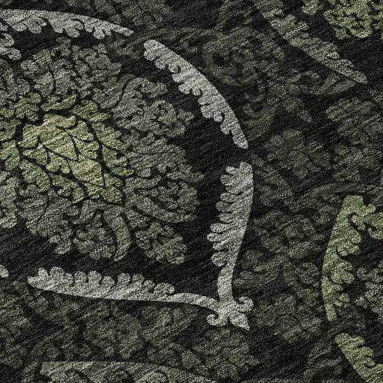 8' Green And Charcoal Medallion Washable Round Rug With UV Protection Photo 8