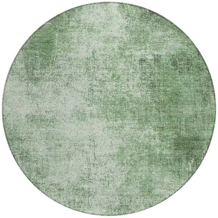 8' Green And Charcoal Round Abstract Washable Indoor Outdoor Area Rug Photo 4