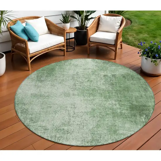 8' Green And Charcoal Round Abstract Washable Indoor Outdoor Area Rug Photo 2