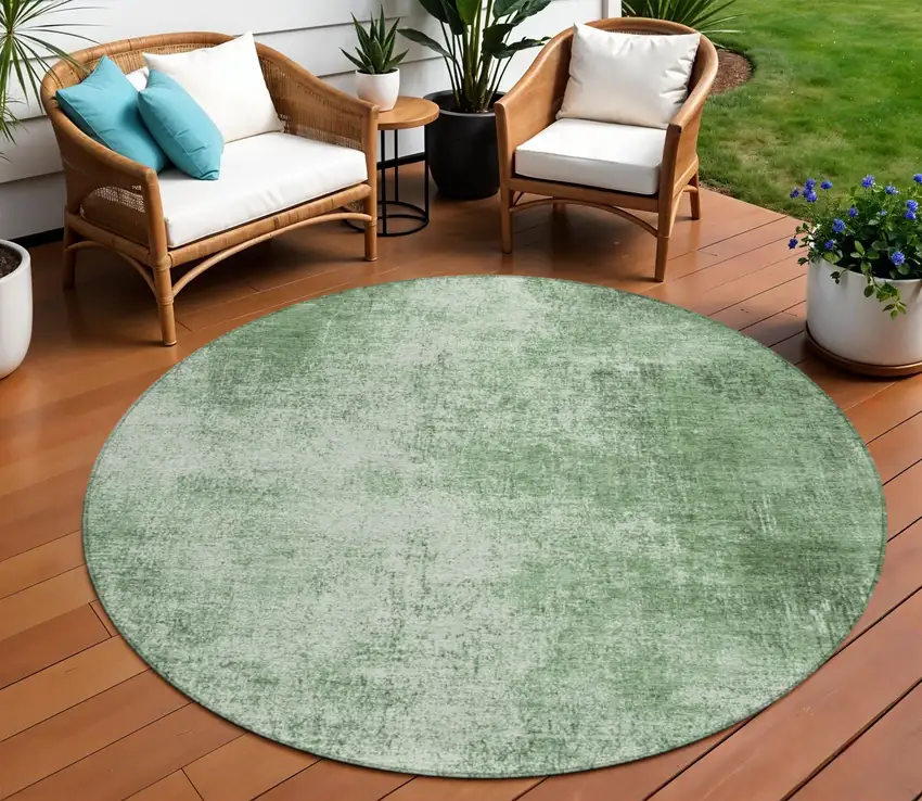 8' Green And Charcoal Round Abstract Washable Indoor Outdoor Area Rug Photo 2