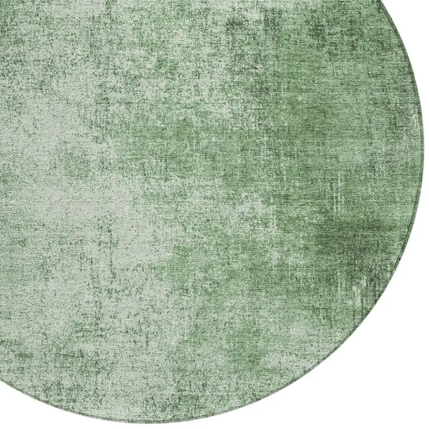 8' Green And Charcoal Round Abstract Washable Indoor Outdoor Area Rug Photo 7