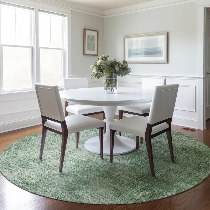 8' Green And Charcoal Round Abstract Washable Indoor Outdoor Area Rug Photo 6