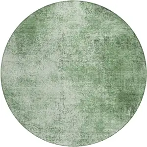 Photo of 8' Green And Charcoal Round Abstract Washable Indoor Outdoor Area Rug