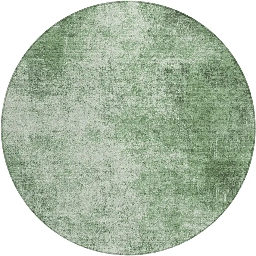 8' Green And Charcoal Round Abstract Washable Indoor Outdoor Area Rug Photo 1