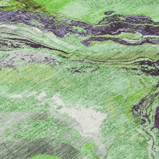 8' Green And Charcoal Round Abstract Washable Indoor Outdoor Area Rug Photo 9