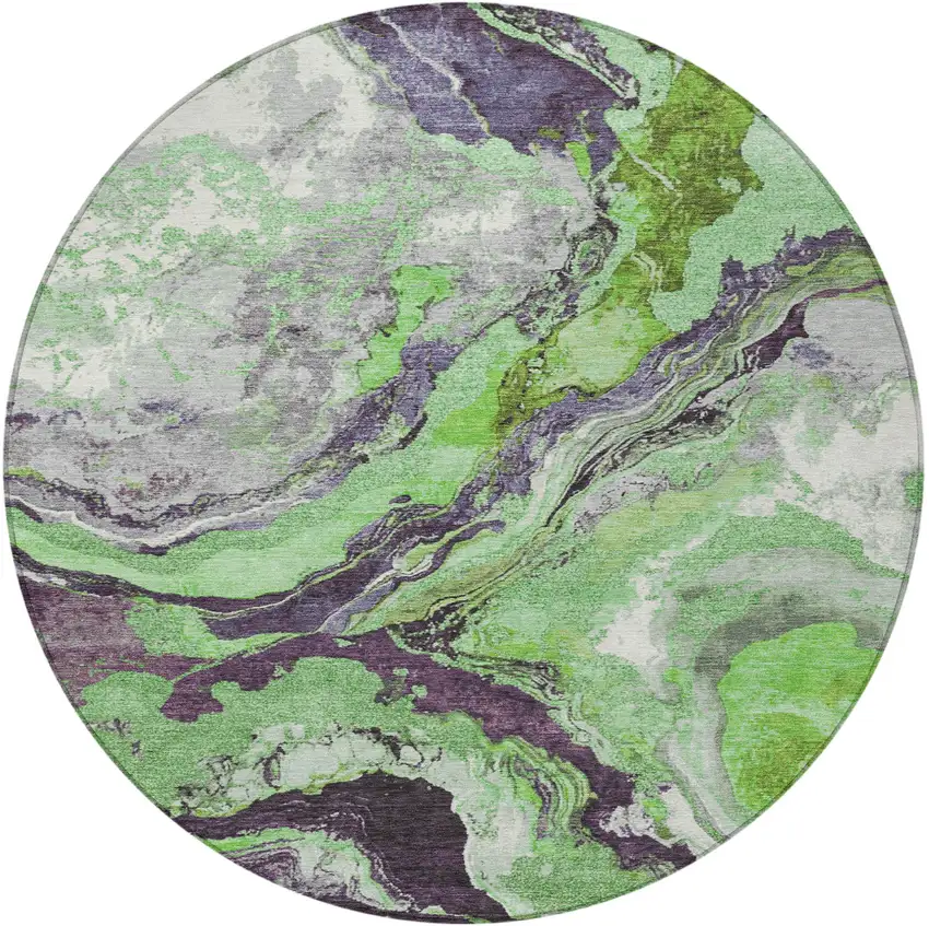 8' Green And Charcoal Round Abstract Washable Indoor Outdoor Area Rug Photo 4
