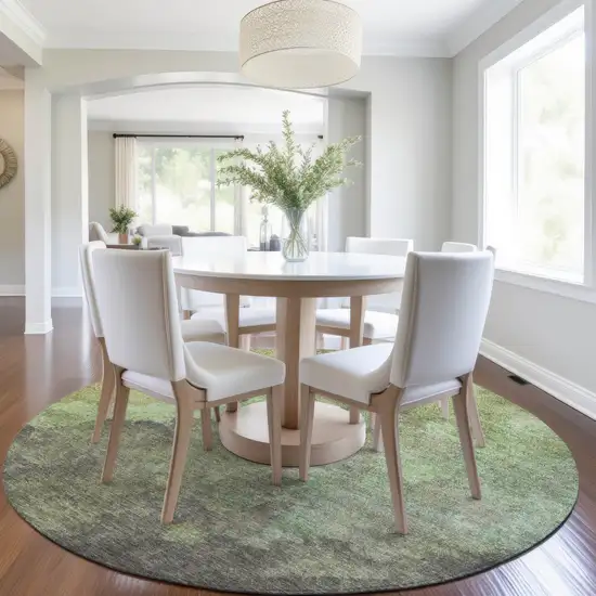 8' Green And Charcoal Round Abstract Washable Indoor Outdoor Area Rug Photo 6