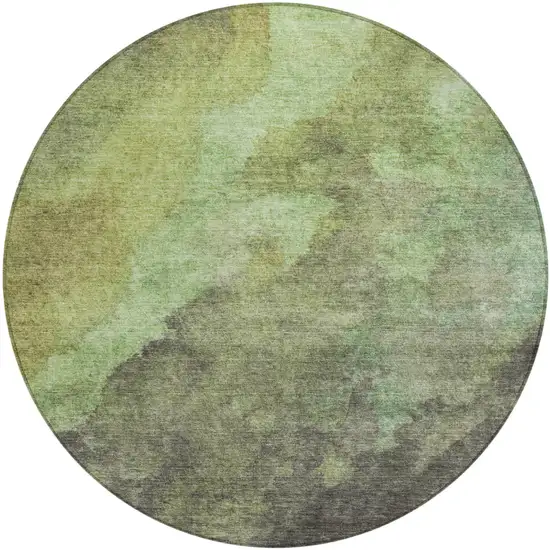8' Green And Charcoal Round Abstract Washable Indoor Outdoor Area Rug Photo 1