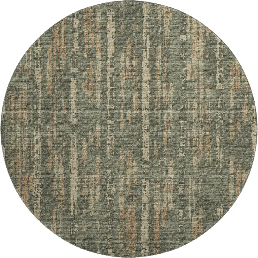 8' Green And Charcoal Round Abstract Washable Indoor Outdoor Area Rug Photo 2