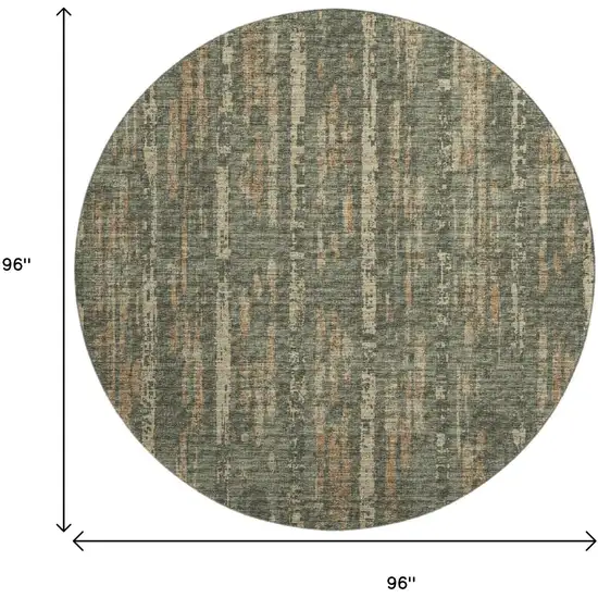 8' Green And Charcoal Round Abstract Washable Indoor Outdoor Area Rug Photo 3