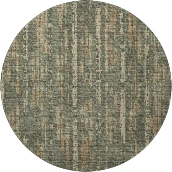 8' Green And Charcoal Round Abstract Washable Indoor Outdoor Area Rug Photo 5