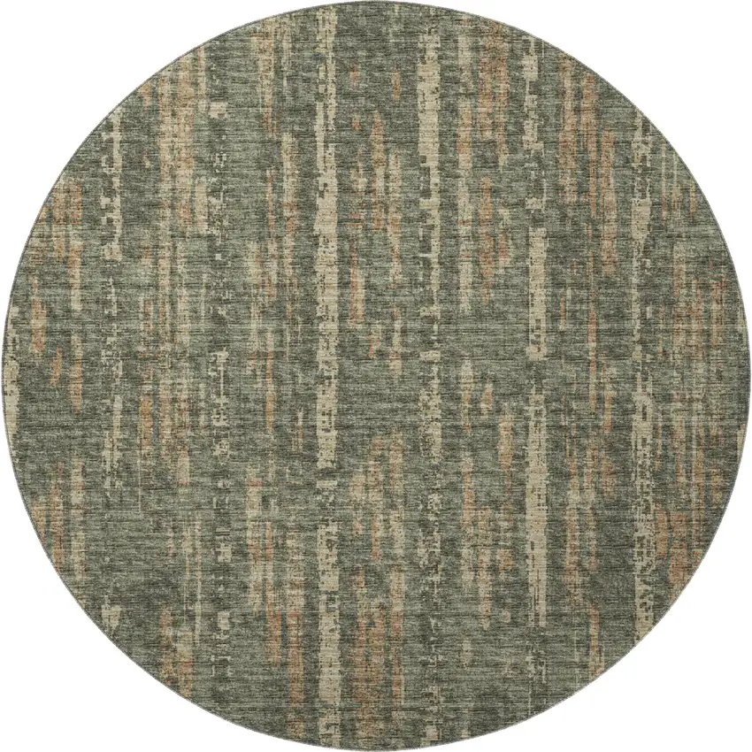 8' Green And Charcoal Round Abstract Washable Indoor Outdoor Area Rug Photo 5