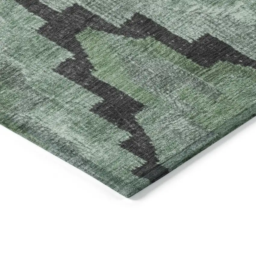 8' Green And Charcoal Round Aztec Washable Indoor Outdoor Area Rug Photo 7