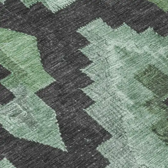 8' Green And Charcoal Round Aztec Washable Indoor Outdoor Area Rug Photo 9