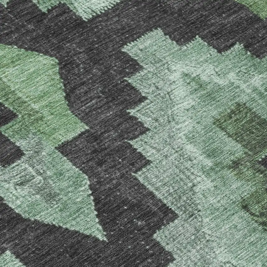 8' Green And Charcoal Round Aztec Washable Indoor Outdoor Area Rug Photo 9