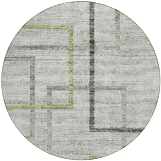 8' Green And Charcoal Round Geometric Washable Indoor Outdoor Area Rug Photo 2