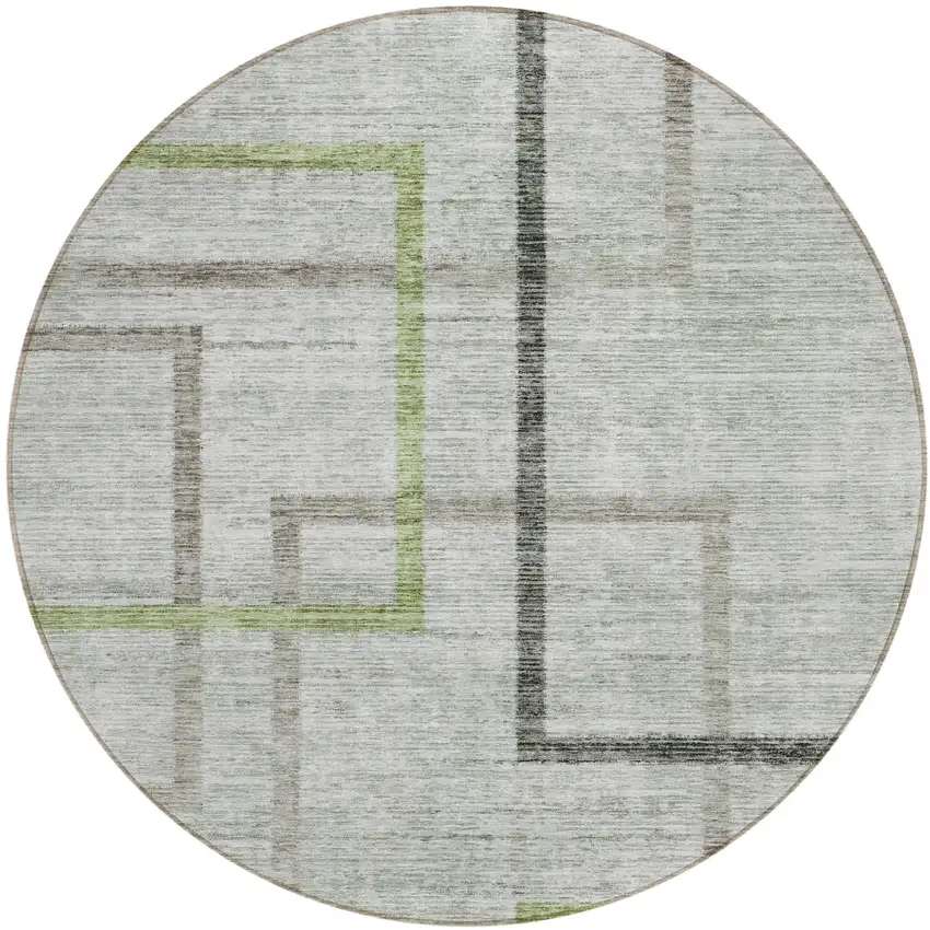 8' Green And Charcoal Round Geometric Washable Indoor Outdoor Area Rug Photo 2