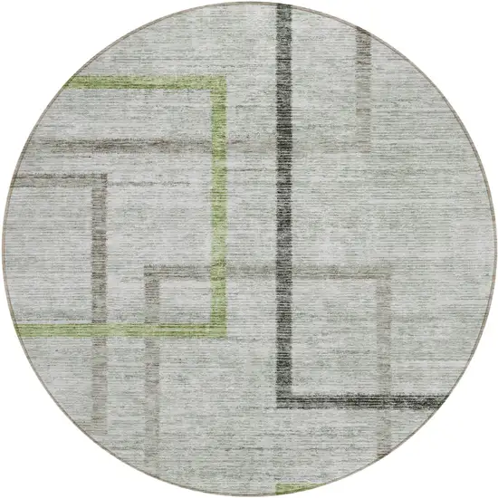 8' Green And Charcoal Round Geometric Washable Indoor Outdoor Area Rug Photo 2