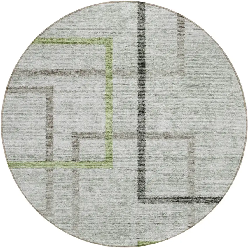 8' Green And Charcoal Round Geometric Washable Indoor Outdoor Area Rug Photo 2
