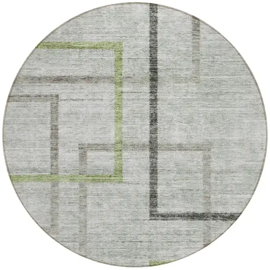 8' Green And Charcoal Round Geometric Washable Indoor Outdoor Area Rug Photo 6