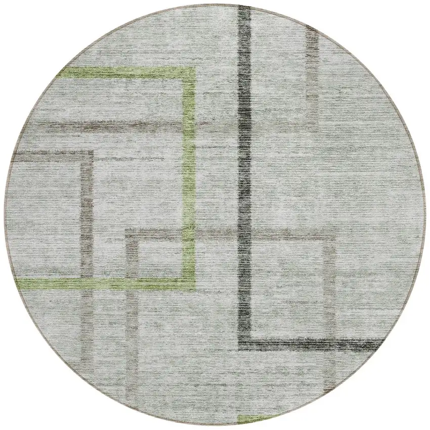 8' Green And Charcoal Round Geometric Washable Indoor Outdoor Area Rug Photo 6