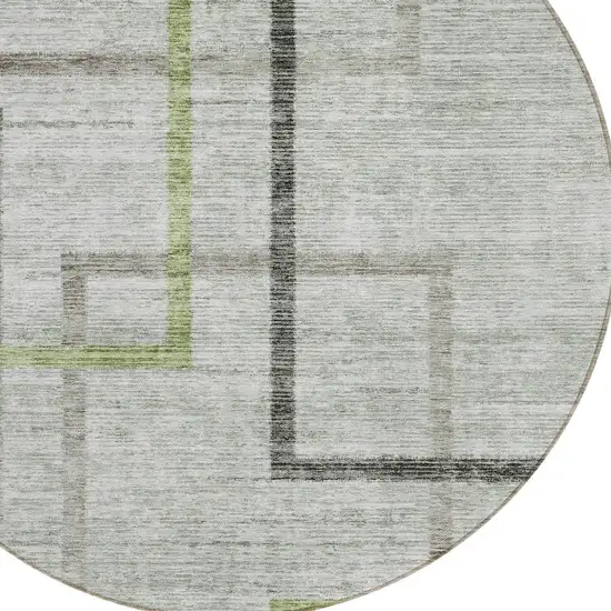 8' Green And Charcoal Round Geometric Washable Indoor Outdoor Area Rug Photo 5