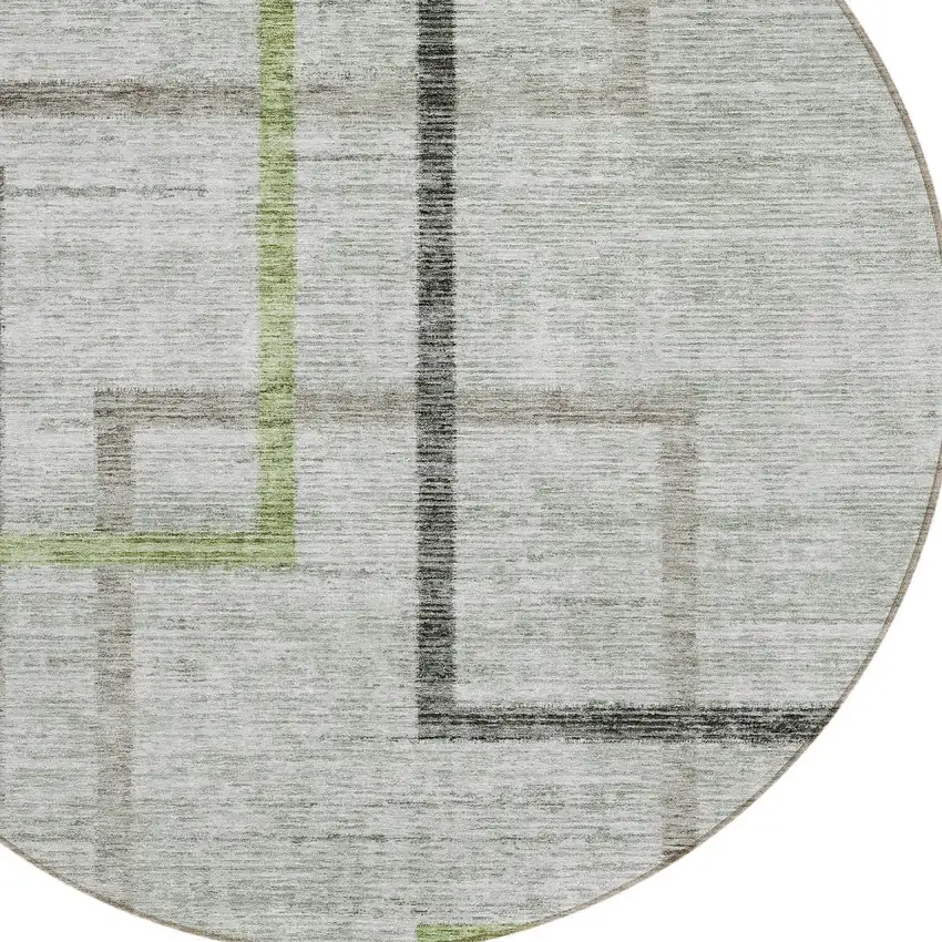 8' Green And Charcoal Round Geometric Washable Indoor Outdoor Area Rug Photo 5