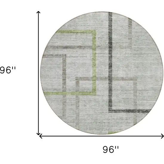 8' Green And Charcoal Round Geometric Washable Indoor Outdoor Area Rug Photo 3