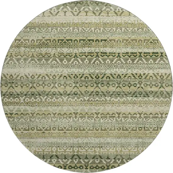 8' Green And Charcoal Striped Washable Round Rug With UV Protection Photo 1
