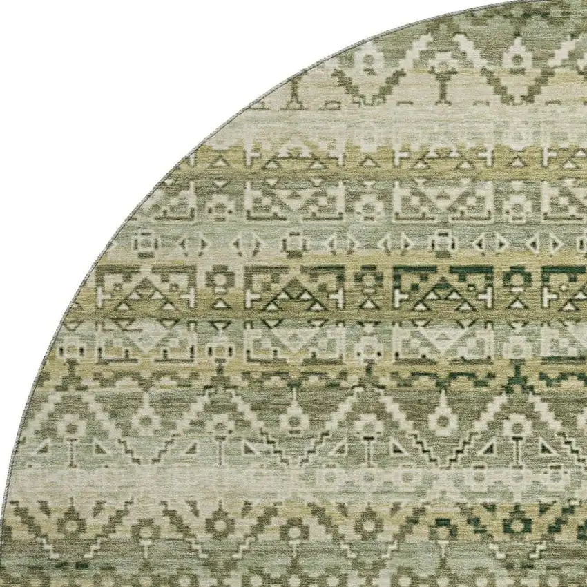 8' Green And Charcoal Striped Washable Round Rug With UV Protection Photo 4