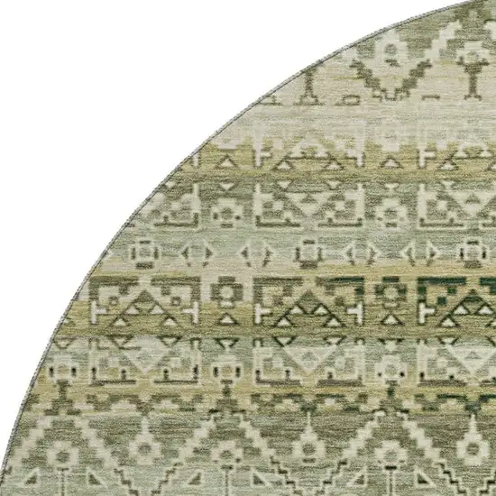 8' Green And Charcoal Striped Washable Round Rug With UV Protection Photo 3